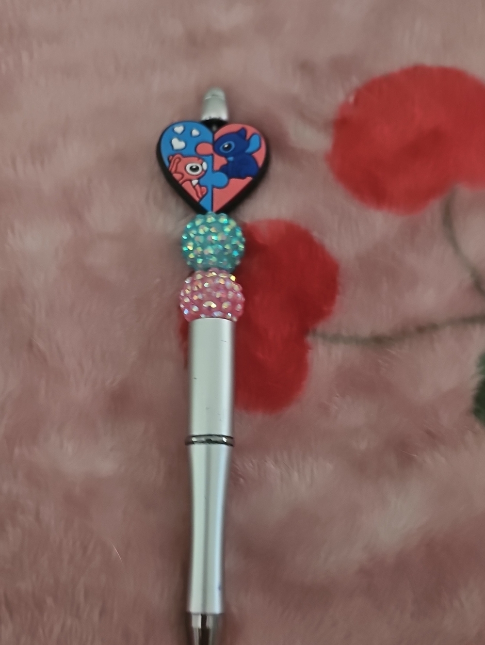 Sparkle Heart Character Rhinestone Pen - Pink & Blue Stitch